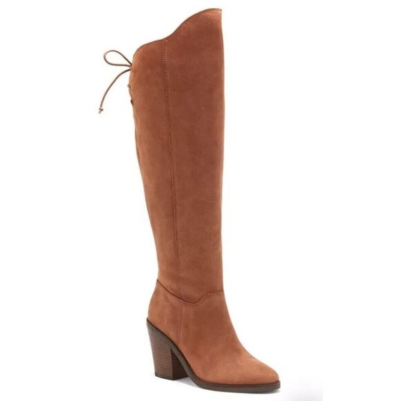 NWOB Lucky Brand Pembe Brown Leather OTK Over the Knee Riding Boots Women's 7 - Picture 1 of 15